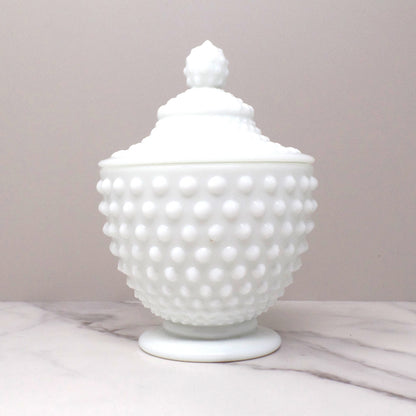 Vintage Fenton White Hobnail Milk Glass Covered Candy Dish (pre-1970s)