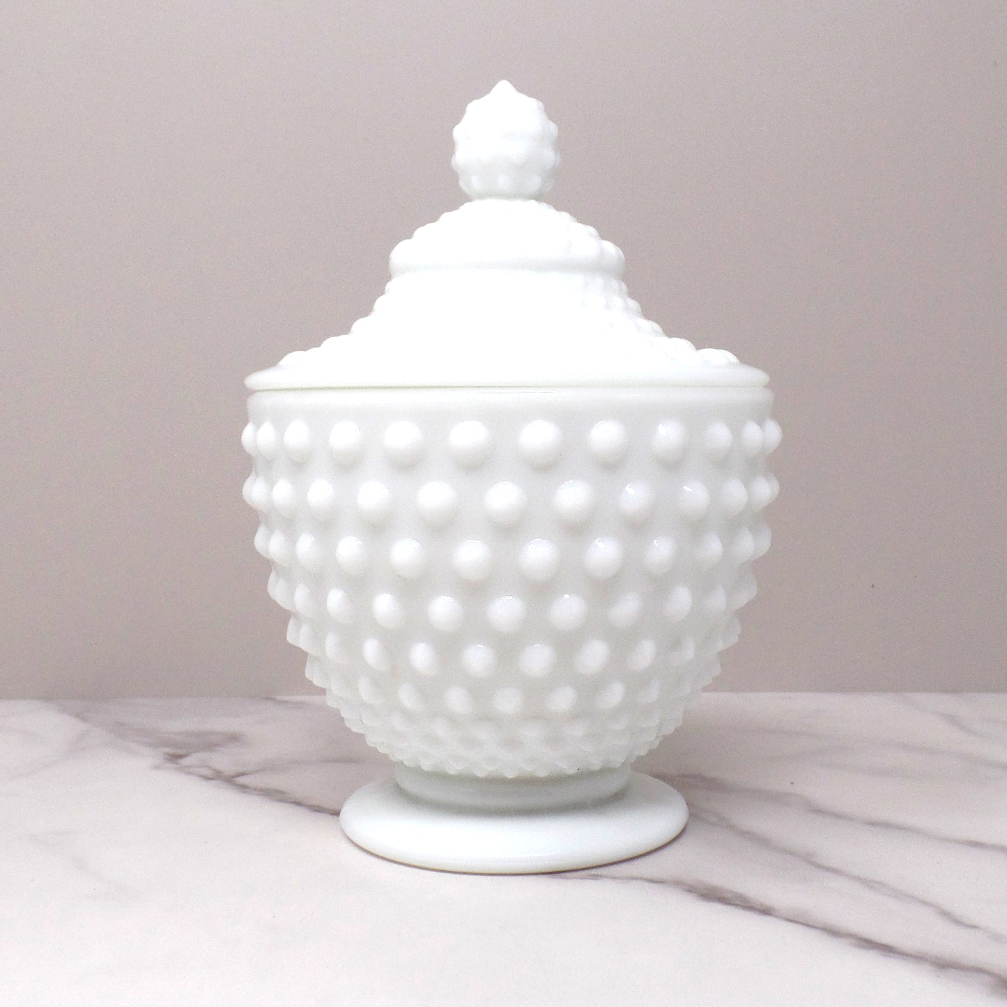 Vintage Fenton White Hobnail Milk Glass Covered Candy Dish (pre-1970s)