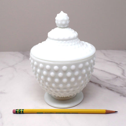 Vintage Fenton White Hobnail Milk Glass Covered Candy Dish (pre-1970s)