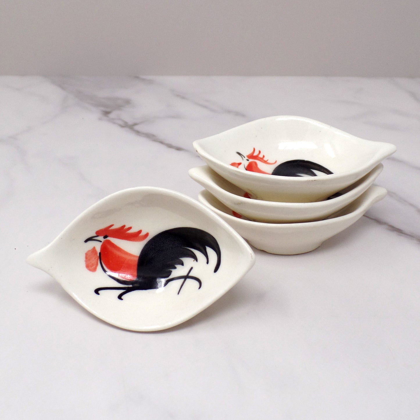 Vintage Hand-painted Ceramic Rooster Condiment Bowls - set of 4