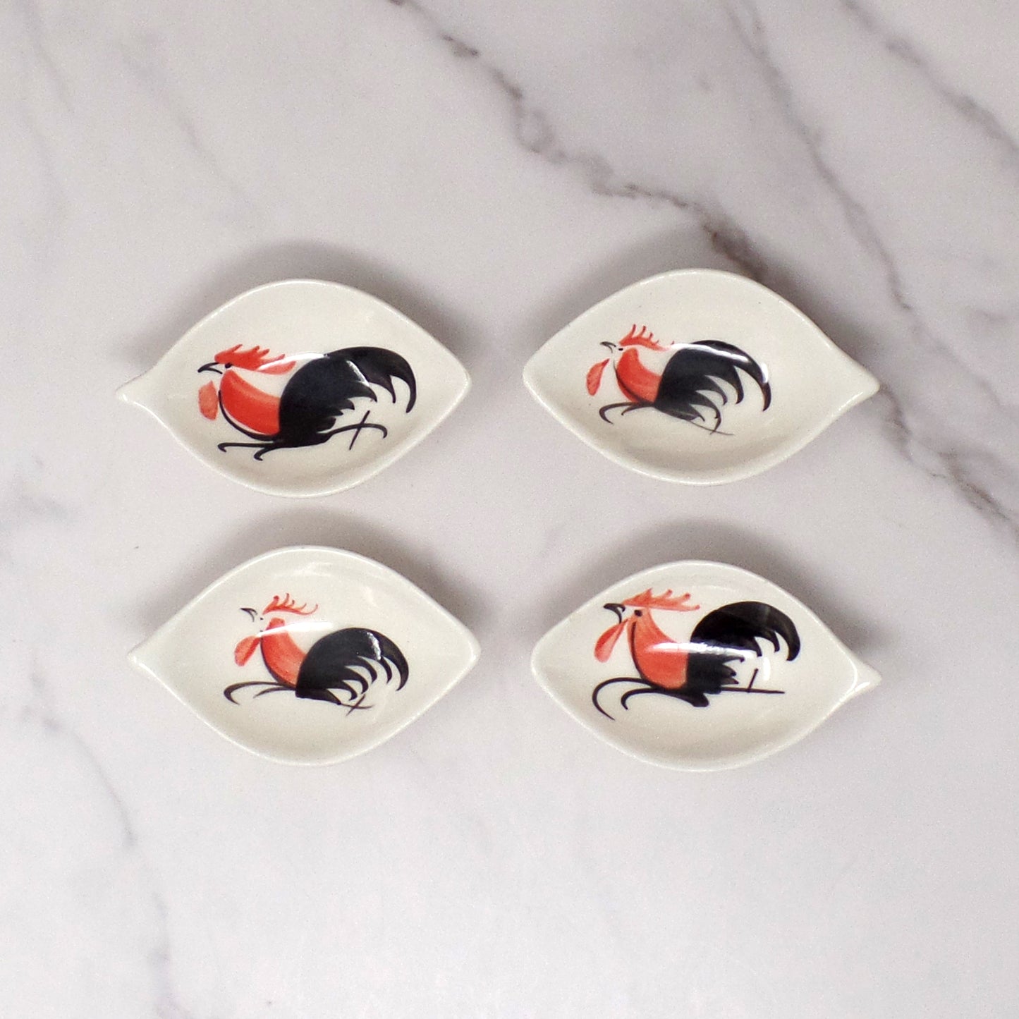Vintage Hand-painted Ceramic Rooster Condiment Bowls - set of 4