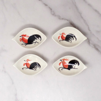 Vintage Hand-painted Ceramic Rooster Condiment Bowls - set of 4
