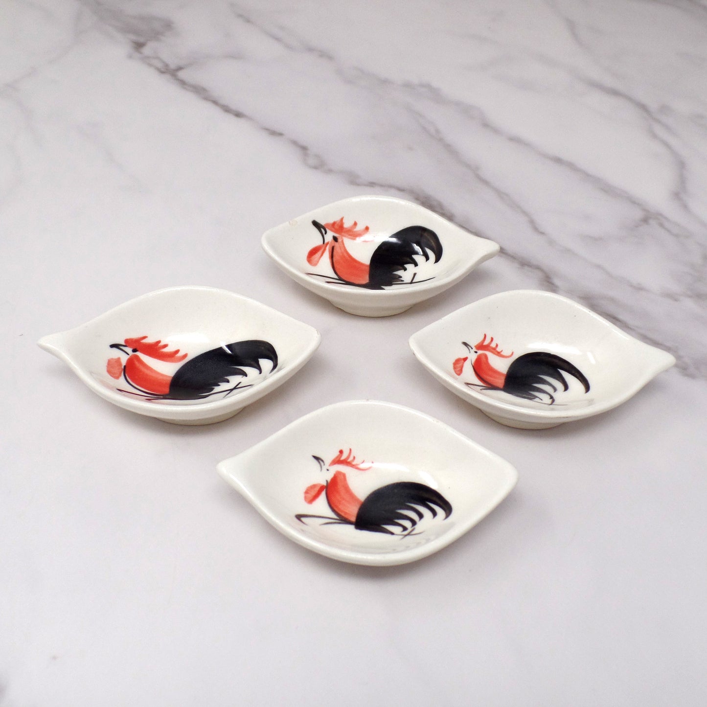 Vintage Hand-painted Ceramic Rooster Condiment Bowls - set of 4