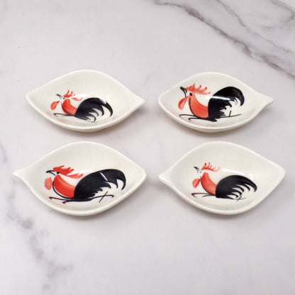 Vintage Hand-painted Ceramic Rooster Condiment Bowls - set of 4