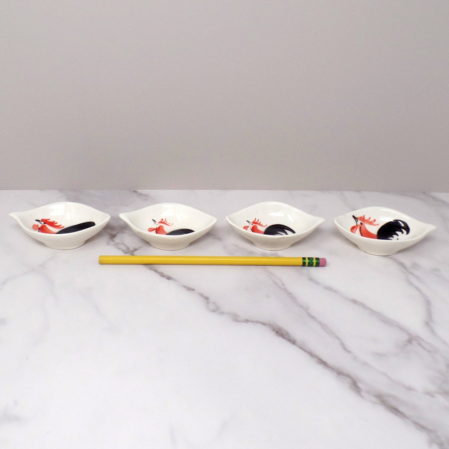 Vintage Hand-painted Ceramic Rooster Condiment Bowls - set of 4