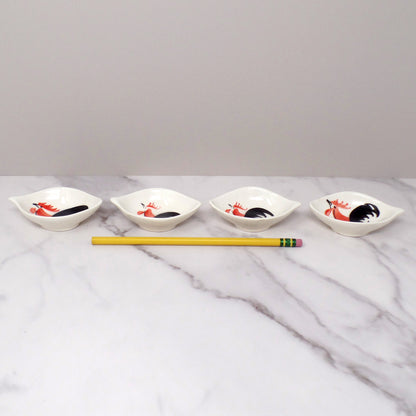 Vintage Hand-painted Ceramic Rooster Condiment Bowls - set of 4