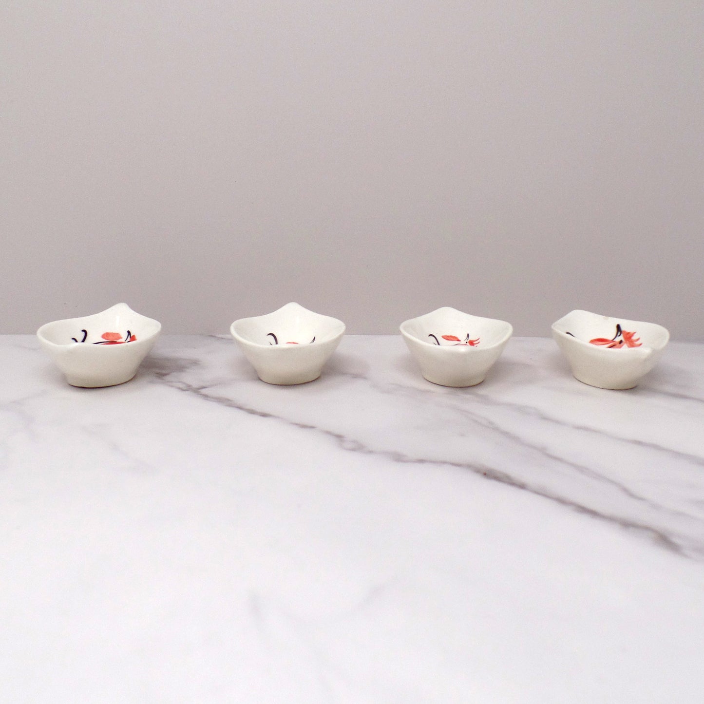 Vintage Hand-painted Ceramic Rooster Condiment Bowls - set of 4