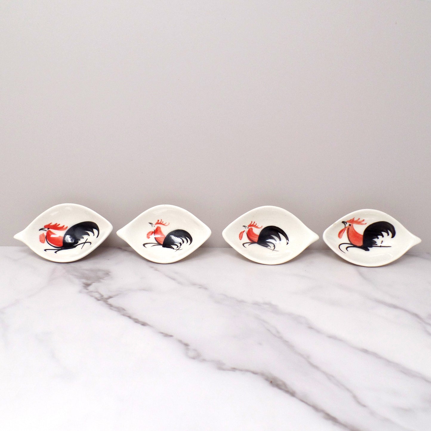 Vintage Hand-painted Ceramic Rooster Condiment Bowls - set of 4
