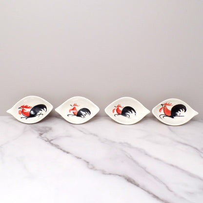 Vintage Hand-painted Ceramic Rooster Condiment Bowls - set of 4