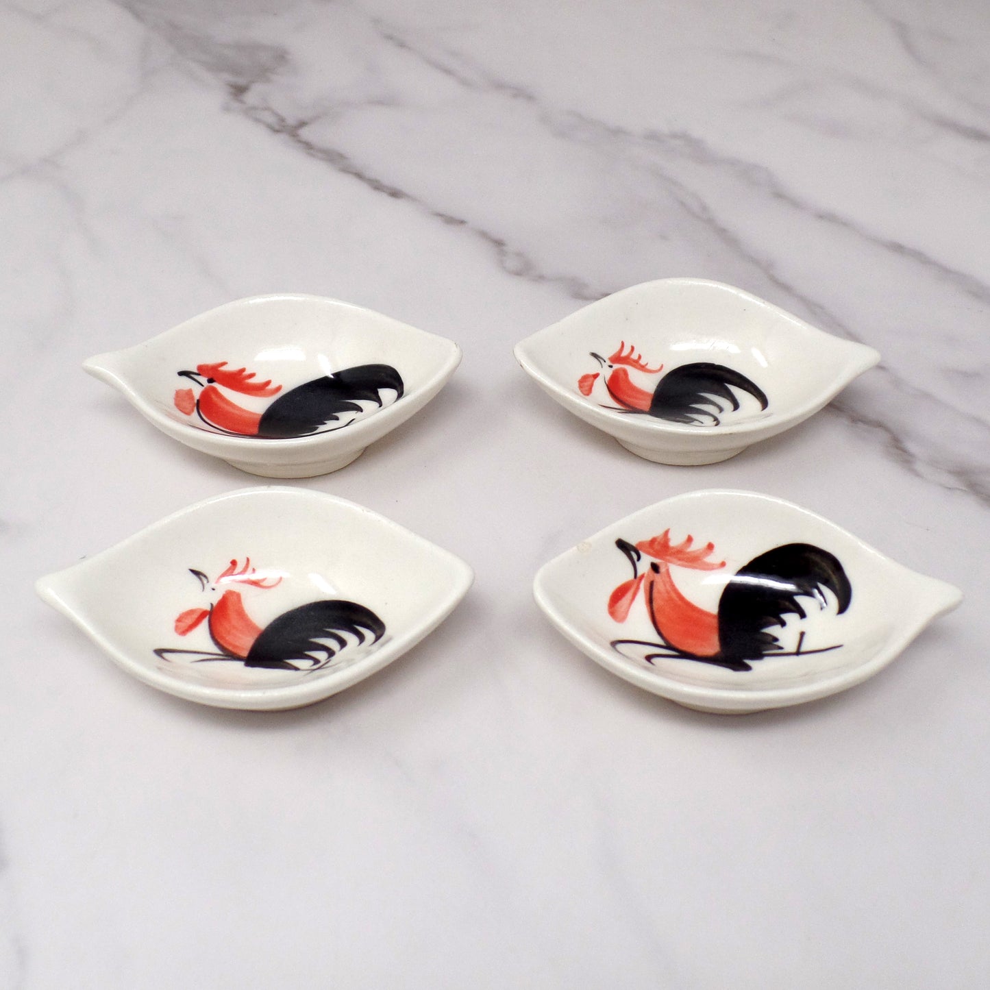 Vintage Hand-painted Ceramic Rooster Condiment Bowls - set of 4