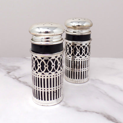 Vintage Godinger Silverplate and Cobalt Glass Salt & Pepper Shaker Set, in Box