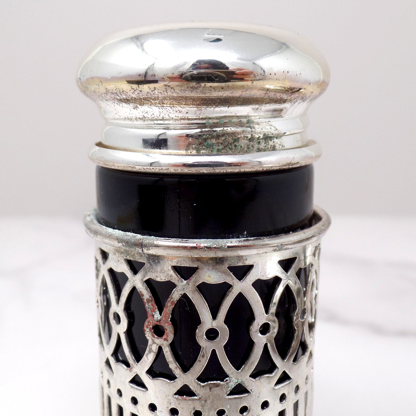 Vintage Godinger Silverplate and Cobalt Glass Salt & Pepper Shaker Set, in Box