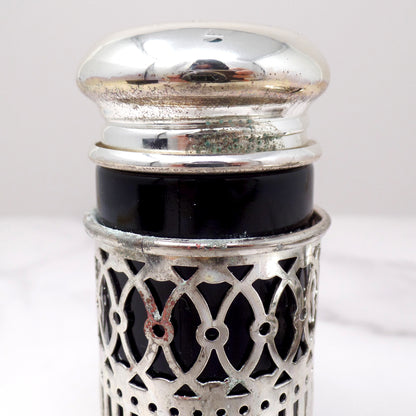 Vintage Godinger Silverplate and Cobalt Glass Salt & Pepper Shaker Set, in Box