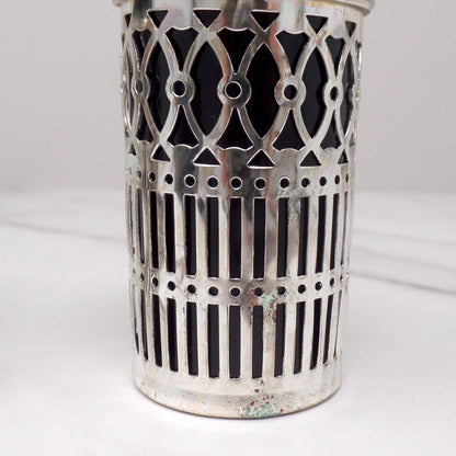 Vintage Godinger Silverplate and Cobalt Glass Salt & Pepper Shaker Set, in Box