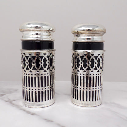 Vintage Godinger Silverplate and Cobalt Glass Salt & Pepper Shaker Set, in Box