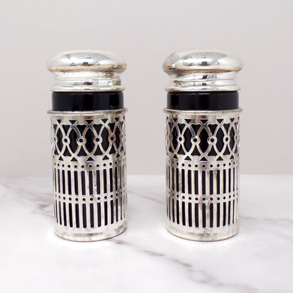Vintage Godinger Silverplate and Cobalt Glass Salt & Pepper Shaker Set, in Box