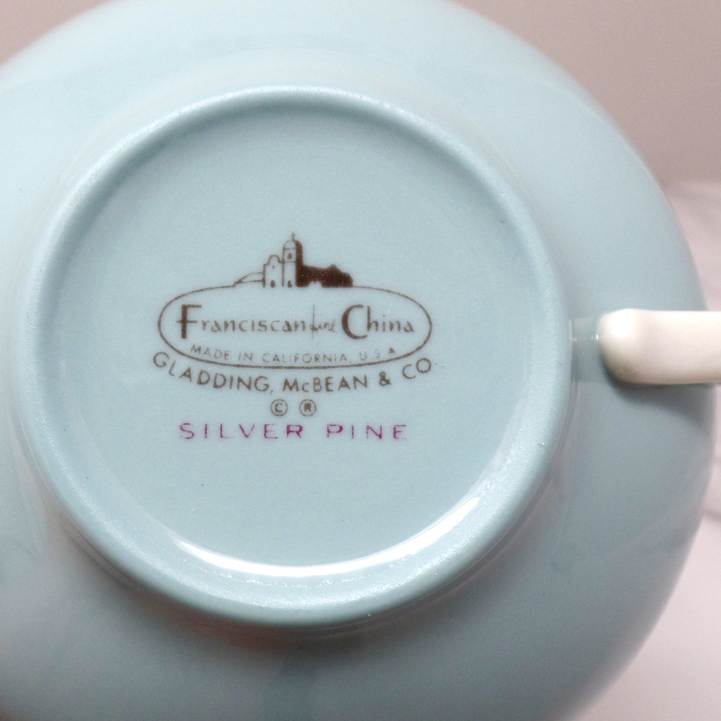 Vintage Franciscan Fine China MCM Silver Pine Cup and Saucer (1955-58)