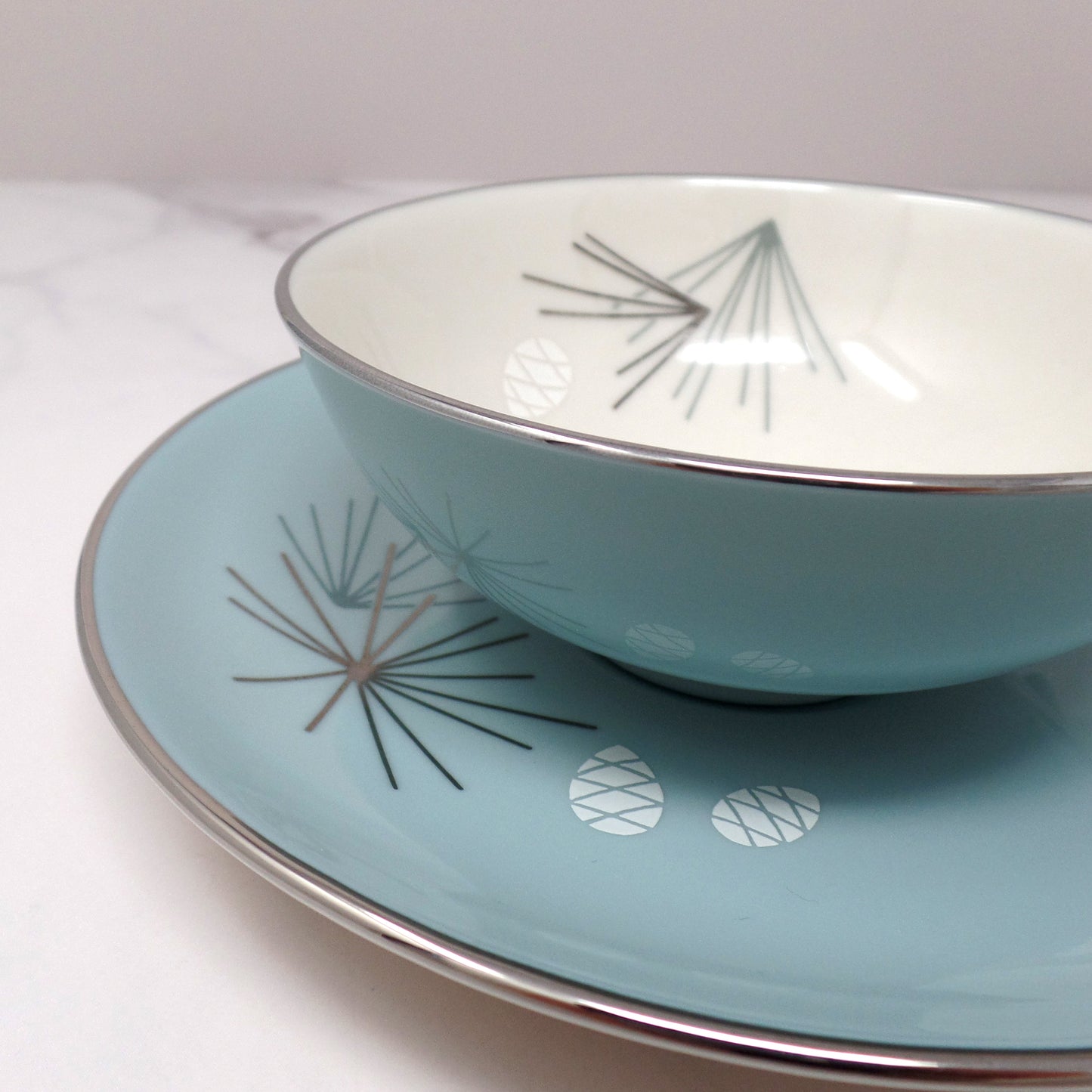 Vintage Franciscan Fine China MCM Silver Pine Cup and Saucer (1955-58)