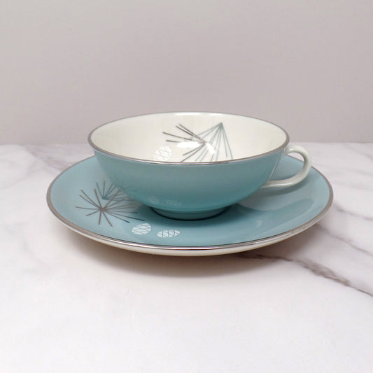 Vintage Franciscan Fine China MCM Silver Pine Cup and Saucer (1955-58)