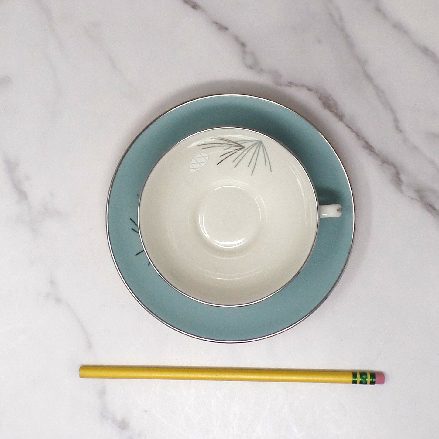 Vintage Franciscan Fine China MCM Silver Pine Cup and Saucer (1955-58)