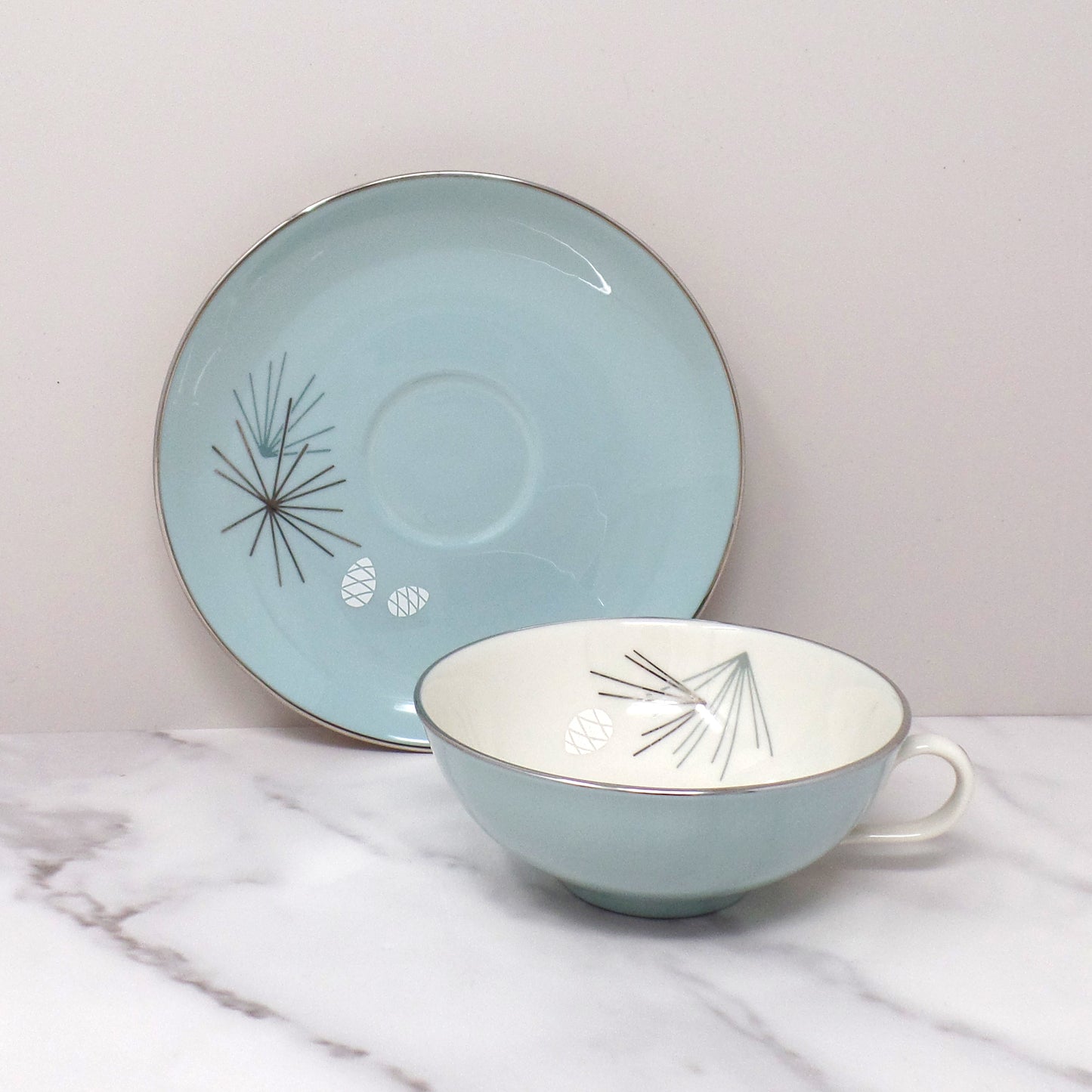 Vintage Franciscan Fine China MCM Silver Pine Cup and Saucer (1955-58)