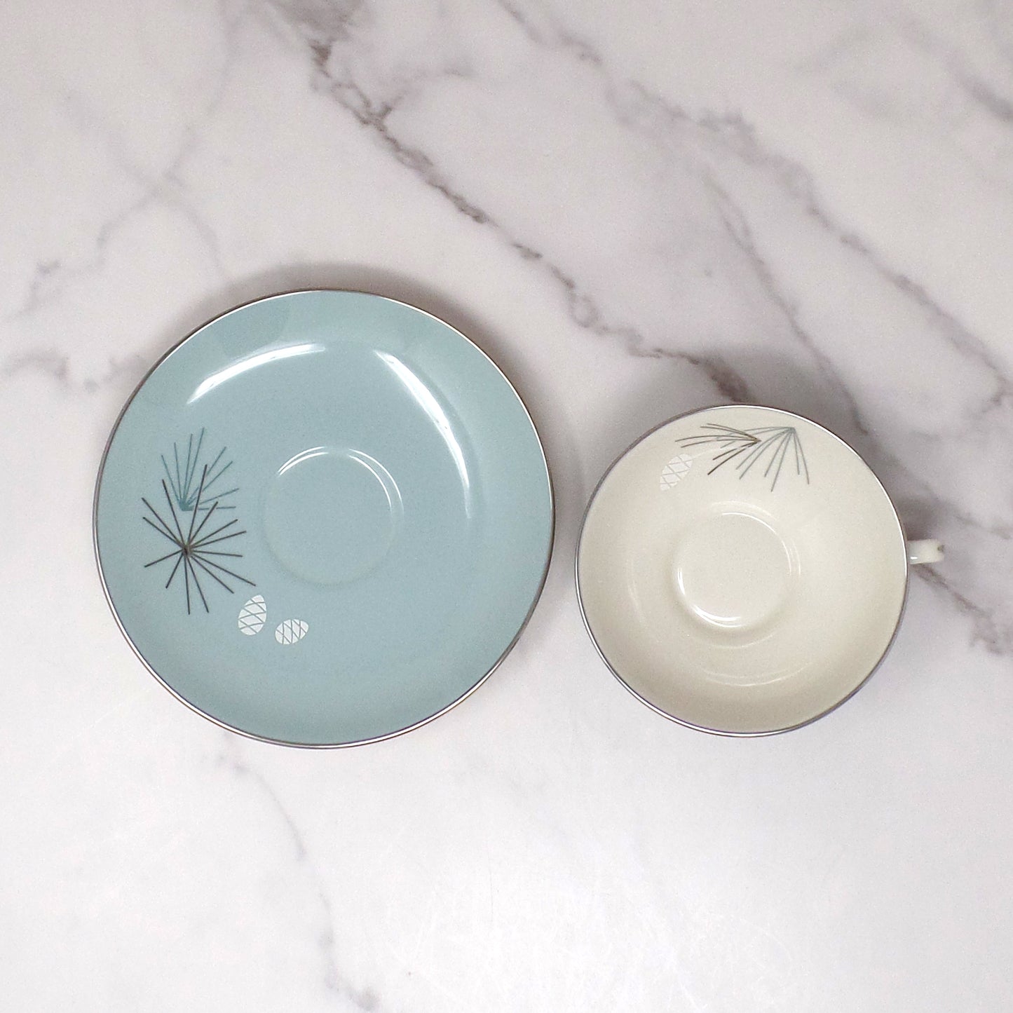 Vintage Franciscan Fine China MCM Silver Pine Cup and Saucer (1955-58)