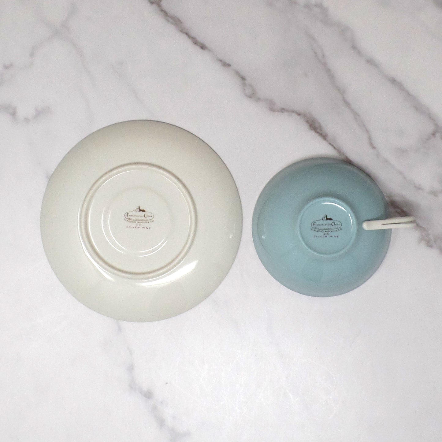 Vintage Franciscan Fine China MCM Silver Pine Cup and Saucer (1955-58)