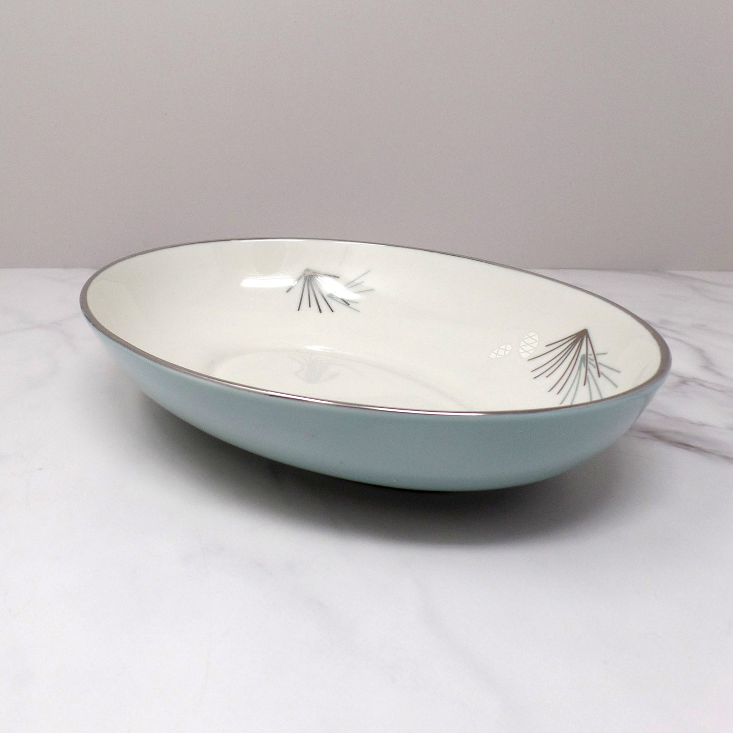Vintage Franciscan Fine China MCM Silver Pine Oval Serving Bowl (1955-58)