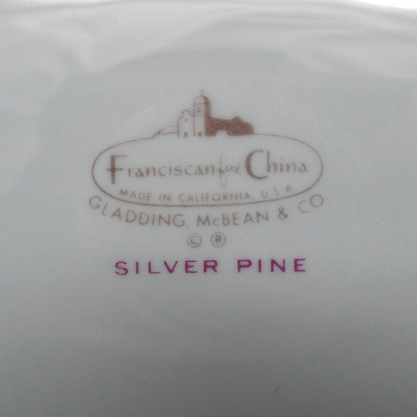 Vintage Franciscan Fine China MCM Silver Pine Oval Serving Bowl (1955-58)