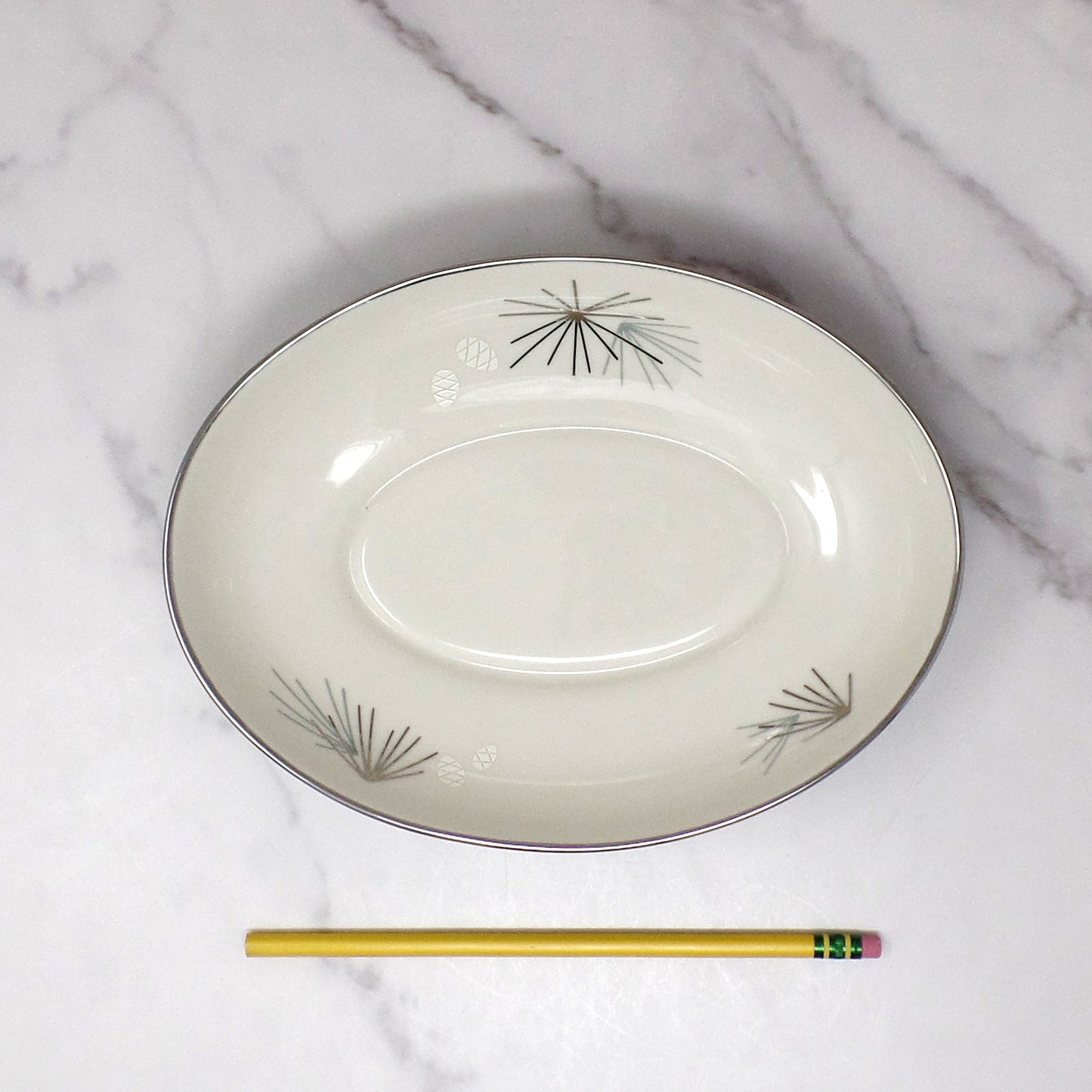 Vintage Franciscan Fine China MCM Silver Pine Oval Serving Bowl (1955-58)