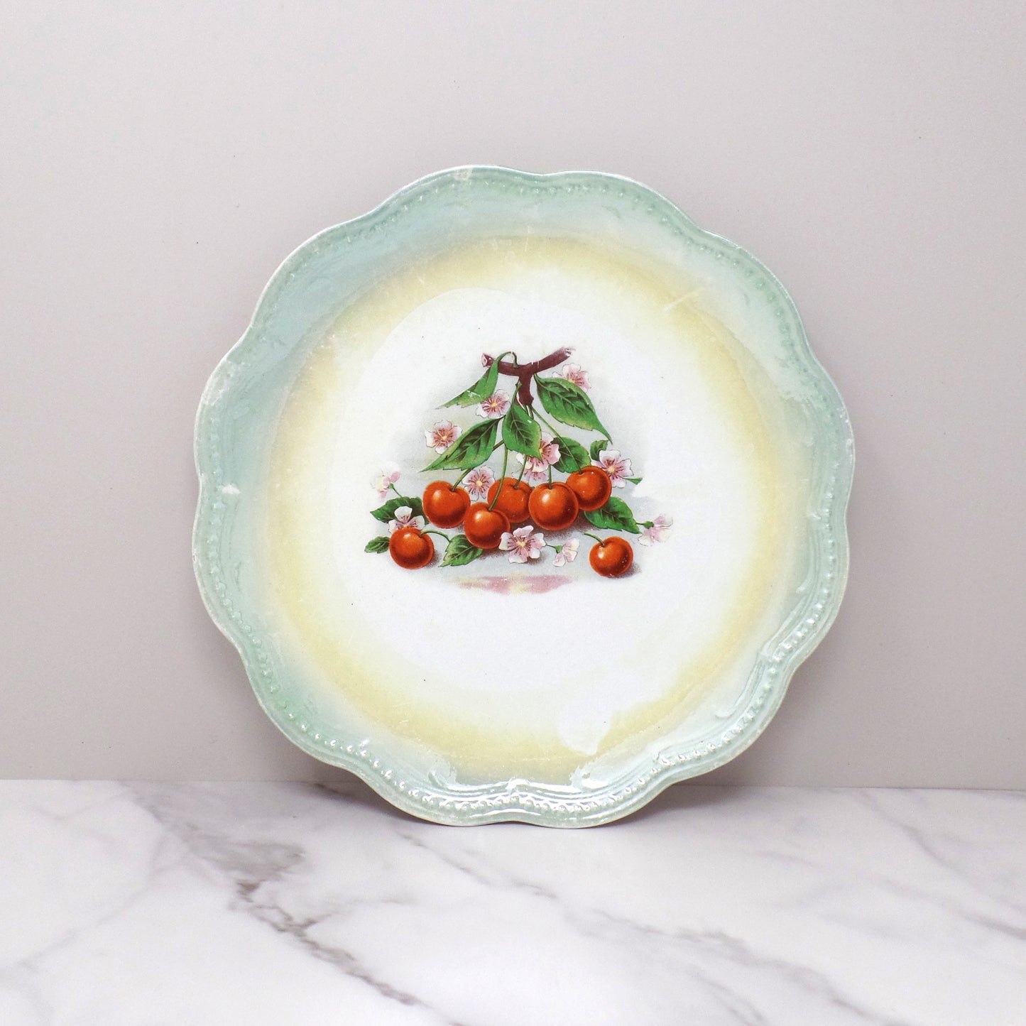 Antique East End Pottery Co. Porcelain Plate, Cherries & Blossoms (1894-1910)
