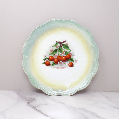 Antique East End Pottery Co. Porcelain Plate, Cherries & Blossoms (1894-1910)