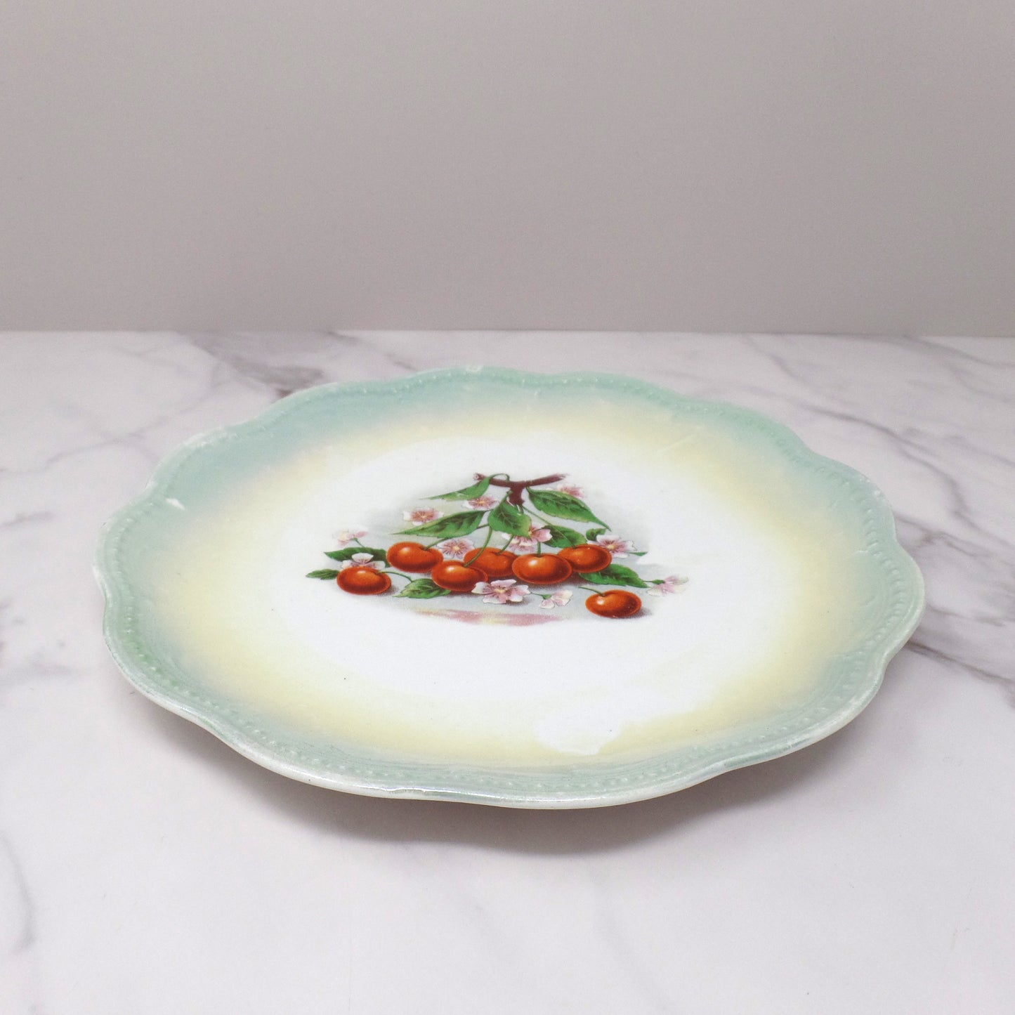 Antique East End Pottery Co. Porcelain Plate, Cherries & Blossoms (1894-1910)