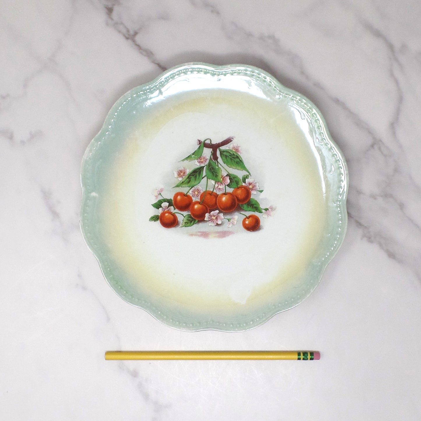 Antique East End Pottery Co. Porcelain Plate, Cherries & Blossoms (1894-1910)