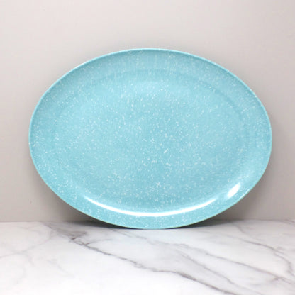 Vintage Joan Luntz Gaiety Melmac Oval Serving Platter, Speckled Turquoise (1950s)