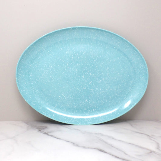 Vintage Joan Luntz Gaiety Melmac Oval Serving Platter, Speckled Turquoise (1950s)