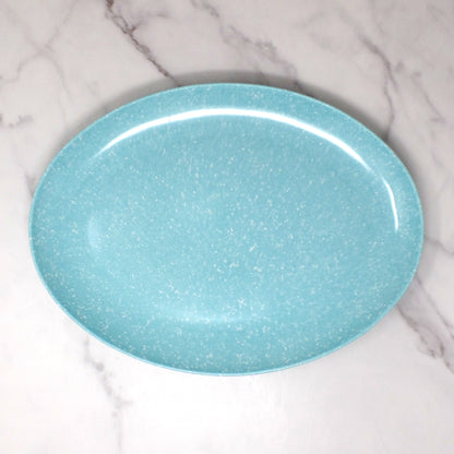 Vintage Joan Luntz Gaiety Melmac Oval Serving Platter, Speckled Turquoise (1950s)