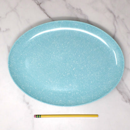 Vintage Joan Luntz Gaiety Melmac Oval Serving Platter, Speckled Turquoise (1950s)
