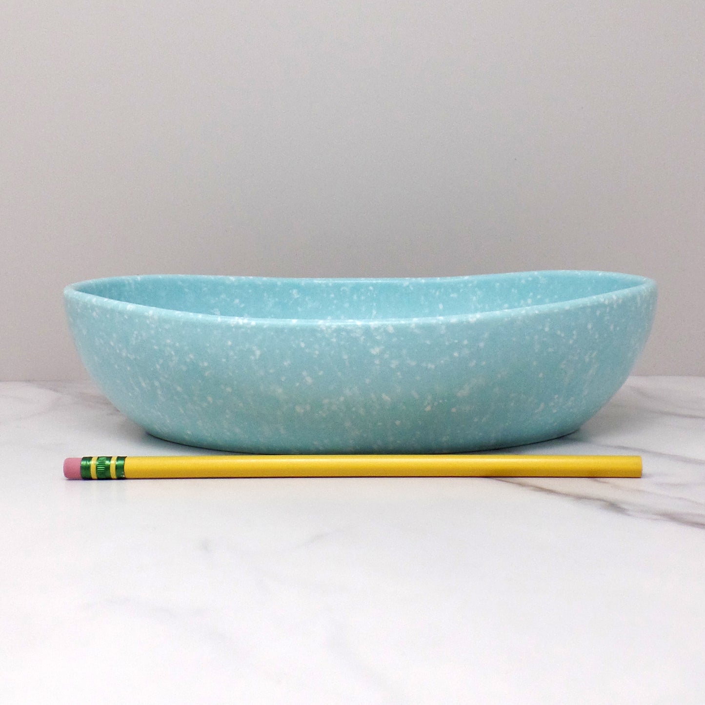 Vintage Joan Luntz Gaiety Melmac Oval Serving Bowl, Speckled Turquoise (1950s)