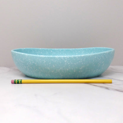 Vintage Joan Luntz Gaiety Melmac Oval Serving Bowl, Speckled Turquoise (1950s)