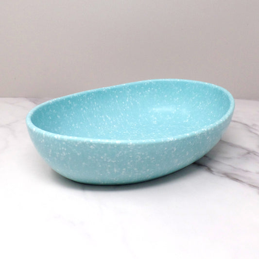 Vintage Joan Luntz Gaiety Melmac Oval Serving Bowl, Speckled Turquoise (1950s)