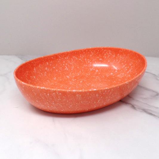 Vintage Joan Luntz Gaiety Melmac Oval Serving Bowl, Speckled Coral (1950s)