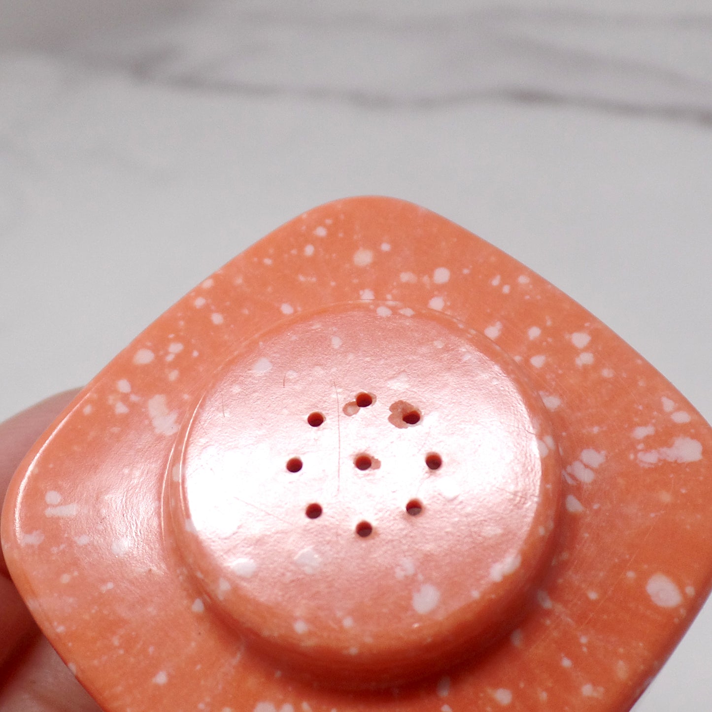 Vintage Brookpark Melmac / Melamine Salt Shaker, Speckled Coral (1950s)