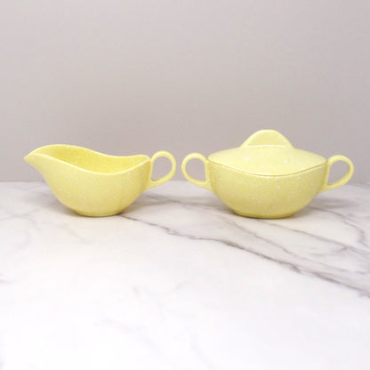 Vintage Joan Luntz Gaiety Melmac / Melamine Cream and Sugar Set, Speckled Yellow (1950s)