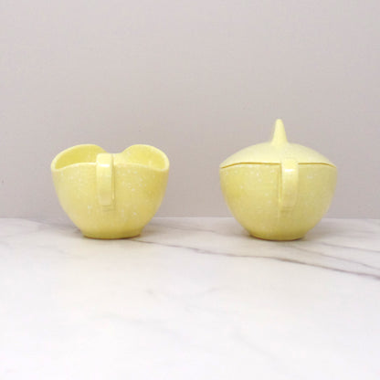 Vintage Joan Luntz Gaiety Melmac / Melamine Cream and Sugar Set, Speckled Yellow (1950s)