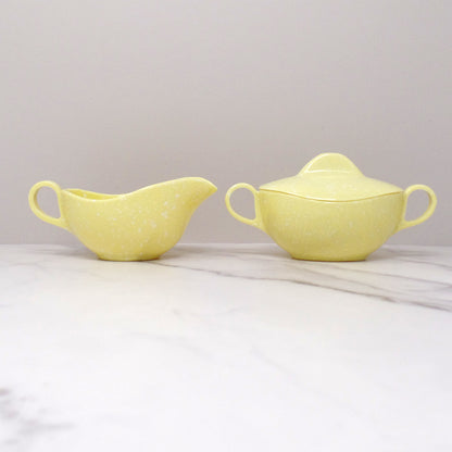Vintage Joan Luntz Gaiety Melmac / Melamine Cream and Sugar Set, Speckled Yellow (1950s)