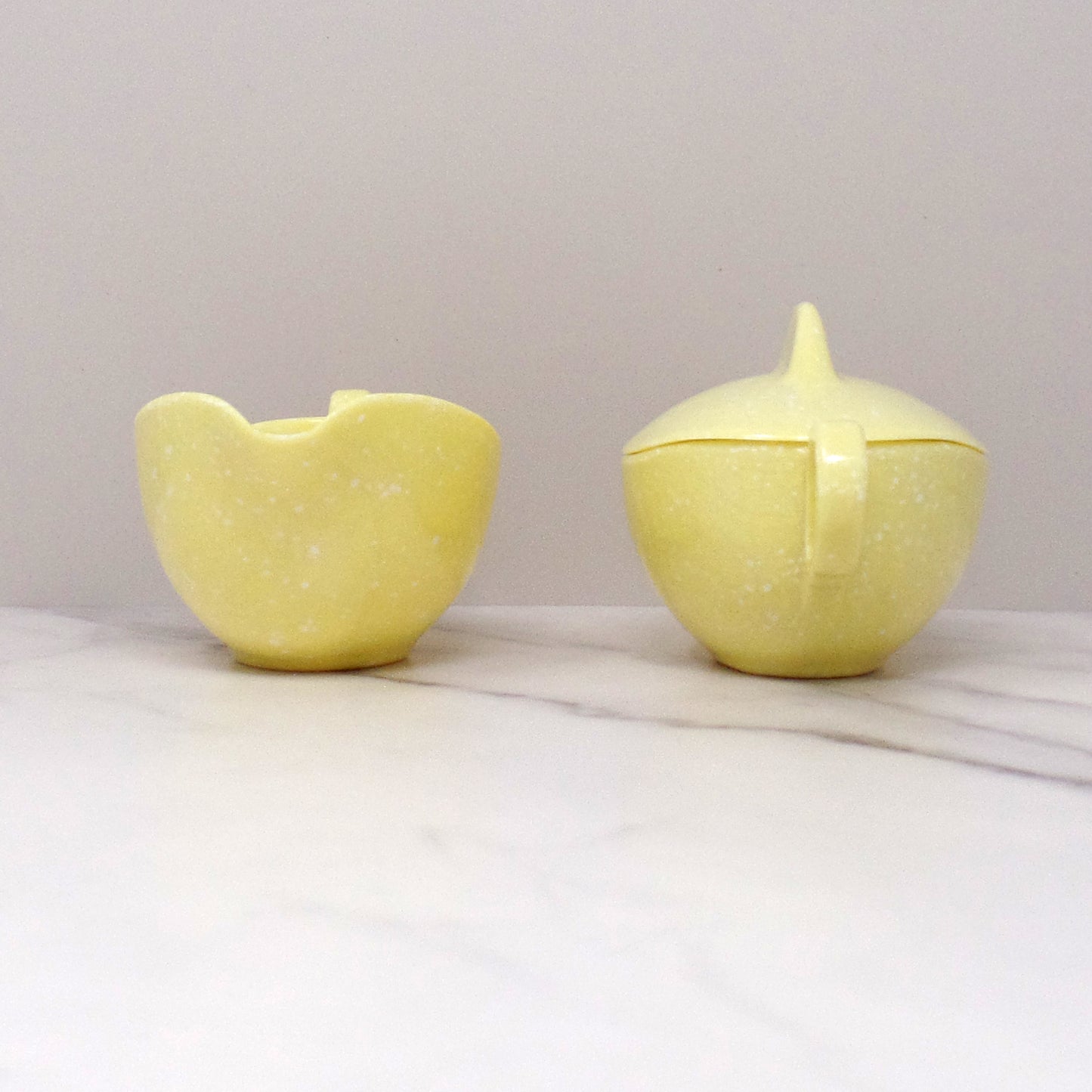 Vintage Joan Luntz Gaiety Melmac / Melamine Cream and Sugar Set, Speckled Yellow (1950s)