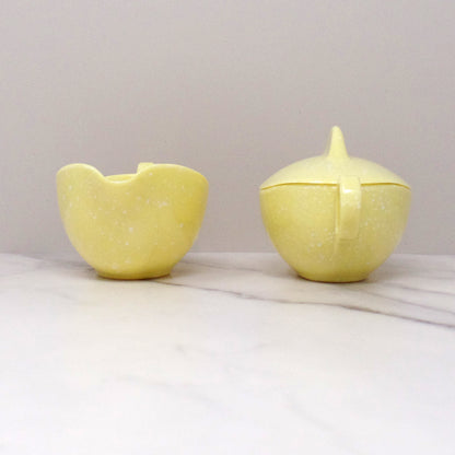 Vintage Joan Luntz Gaiety Melmac / Melamine Cream and Sugar Set, Speckled Yellow (1950s)