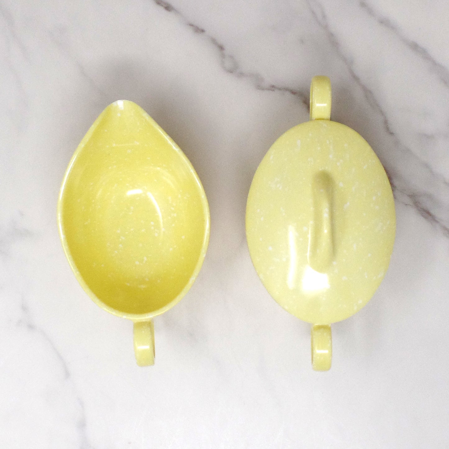 Vintage Joan Luntz Gaiety Melmac / Melamine Cream and Sugar Set, Speckled Yellow (1950s)