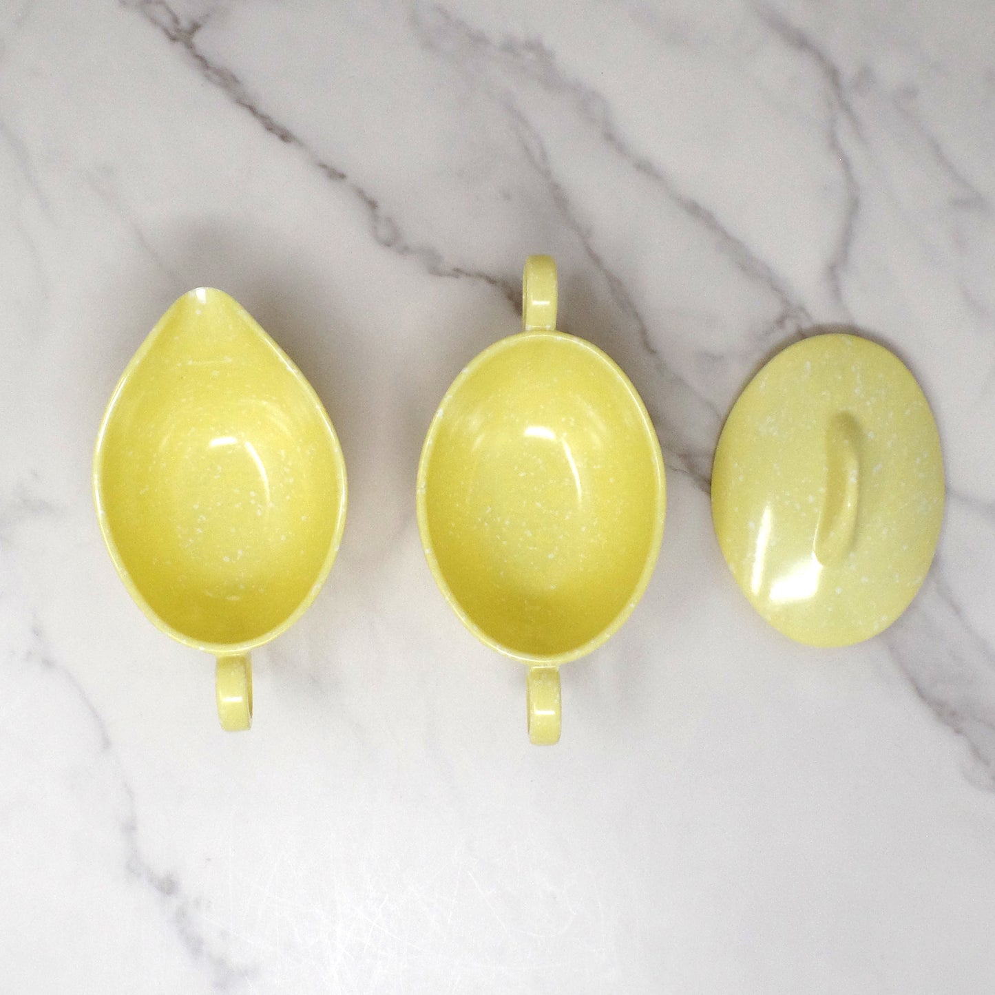 Vintage Joan Luntz Gaiety Melmac / Melamine Cream and Sugar Set, Speckled Yellow (1950s)